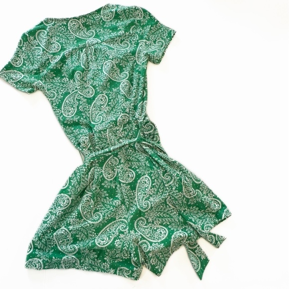 Boden Womens Sz 2 Green Paisley Caroline Playsuit Romper Jersey Belted Casual - Picture 4 of 8